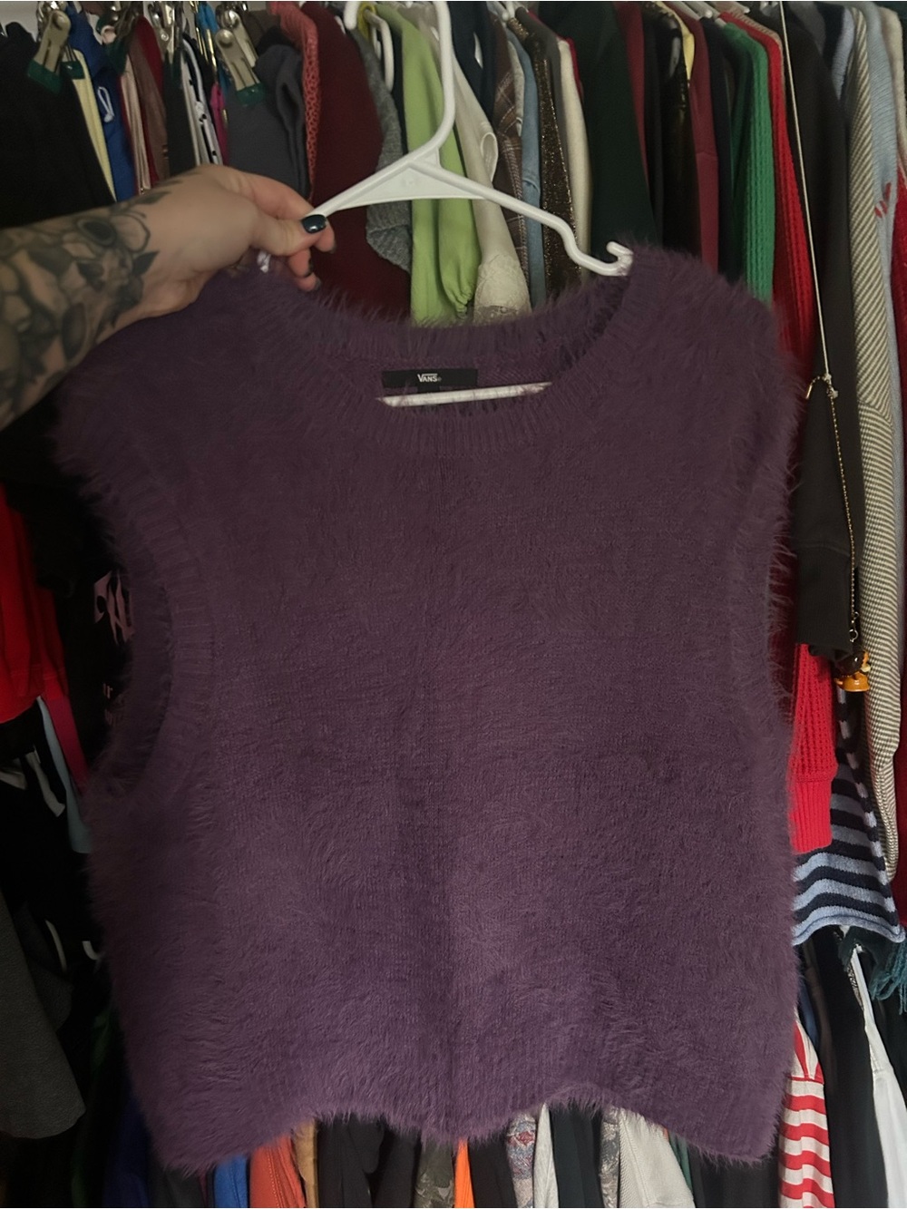 Vans Purple Fuzzy Sleeveless Knit Vest M